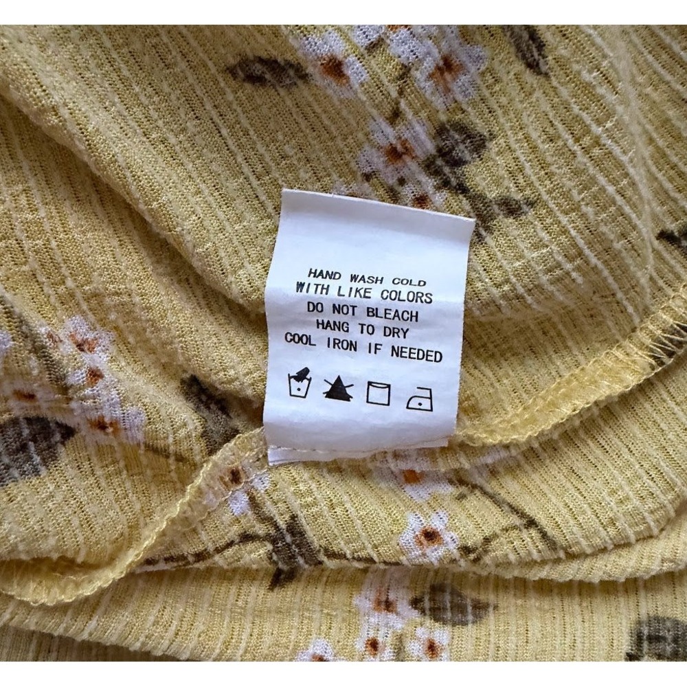 Melloday Yellow Floral Smocked Ruffle Neck Blouse Large Prairie Garden Peasant - Picture 6 of 9